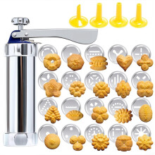 Stainless Steel Cookie Press Biscuit Maker with 20 Shapes for DIY Baking and Easy Cleaning