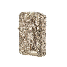 Vintage Embossed Armor Metal Open Flame Windproof Reusable Outdoor Camping Silver C7 Fuel Not Included