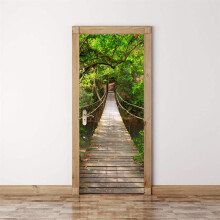 3D Door Sticker Forest Suspension Bridge PVC Waterproof Wall Decals Door Poster Mural Wallpaper