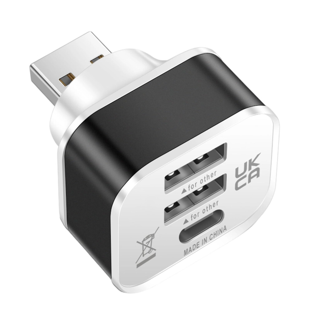 Usb Car Charger 3 Port Splitter With Usb A And C Ports For Fast Multidevice Charging Black 9094768681121
