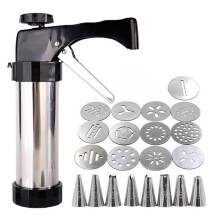 Cookie Press Stainless Steel Pastry Syringe Set for DIY Biscuits Churros with Piping Nozzles