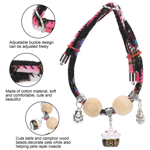 Adjustable Black Cotton Rabbit Collar with Bell & Pendants for Small Pets 1
