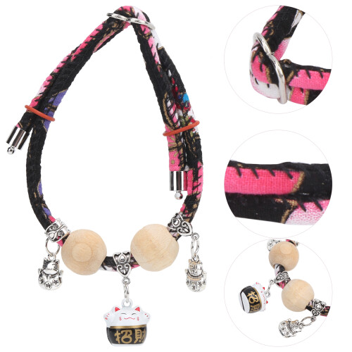 Adjustable Black Cotton Rabbit Collar with Bell & Pendants for Small Pets 2