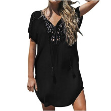 Swimsuit Cover Up for Women, Lace Crochet V Neck Bathing Suit Cover Up Dress with Adjustable Lace Up, Lightweight and Breathable Beach Cover Ups for