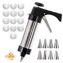 Stainless Steel Cookie Press Gun for Baking with 13 Discs and 8 Nozzles, Ergonomic Grip