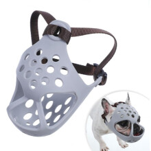 Short Snout Soft French Bull Dog Muzzle Basket Muzzle Size M Adjustable Straps Breathable Grey For French Bulldog