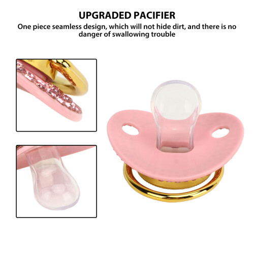 Sucette en silicone dorée légère avec rhinestones, initiale D 1