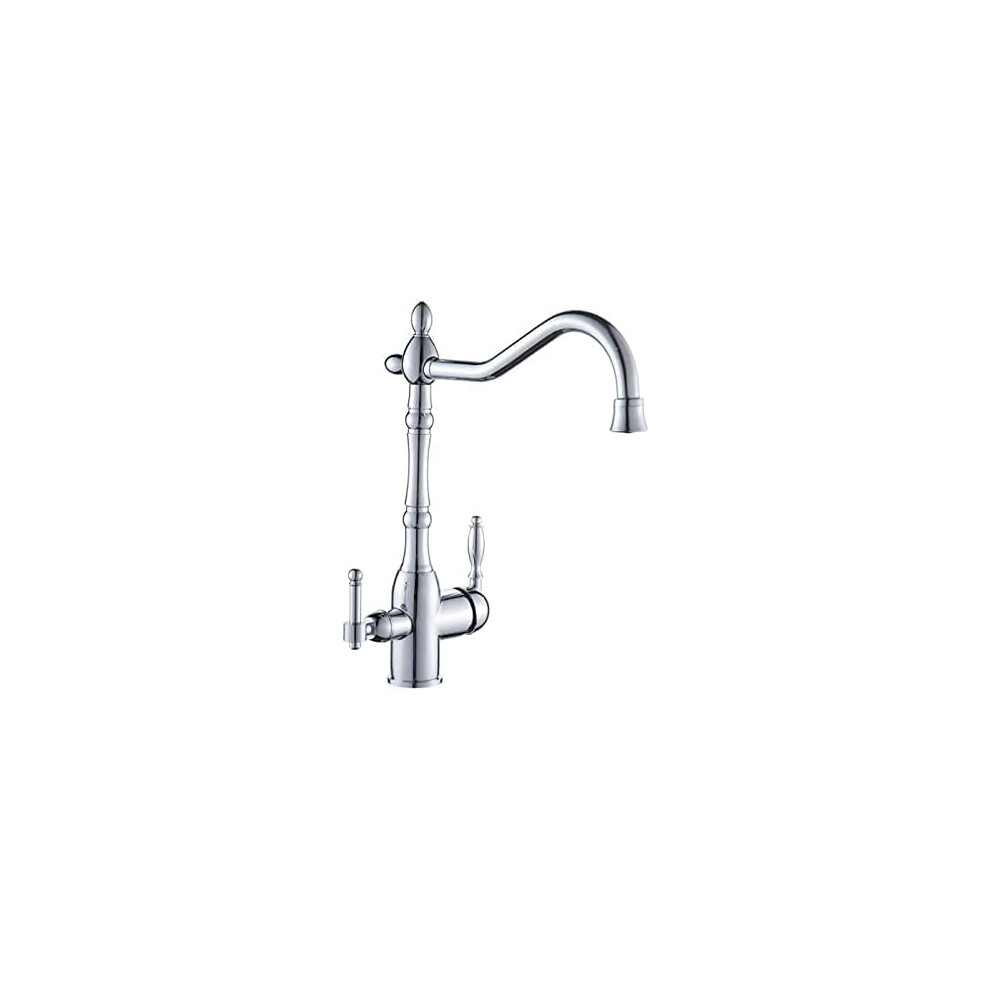 3Way Kitchen Sink Faucet With Drinking Water Tap, Chrome Dual Lever Mixer And Swivel Spout 9187378724613