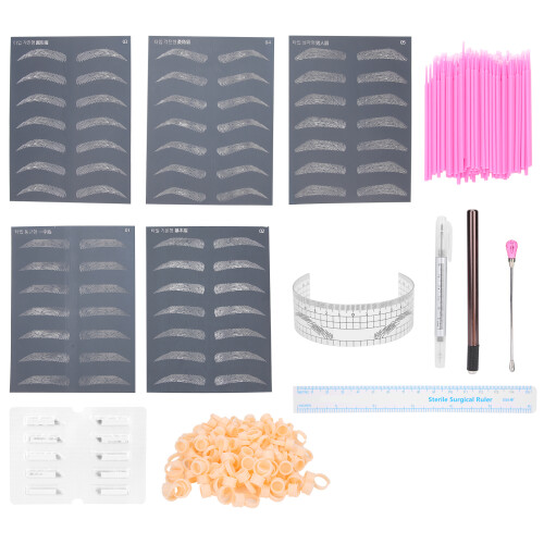 Kit de microblading compatível com produtos para cuidados com a pele, ferramentas de plástico resistente com pele de treino e acessórios de 1