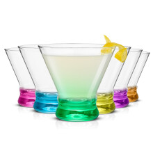 Cocktail Glasses Set for Modern Entertainers, Stemless Martini Glasses with Colored Bases and Cinched Silhouette, Dishwasher Safe Barware Featuring