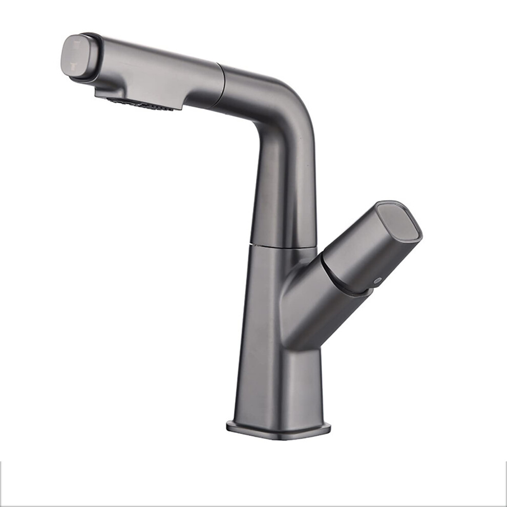 Bathroom Faucet With Pullout Spray, Lifting Type Rotating Brass Basin Mixer Tap For Hot And Cold Water, Gunmetal Gray 9199774428668
