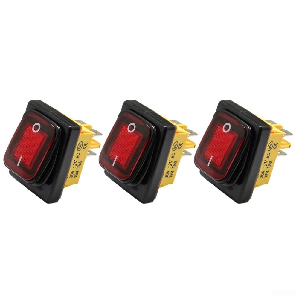 Marine Rocker Switch 4 Pin 12V 30A Waterproof Toggle Pa66 Nylon With Contacts For Boat Rv Car, 3 Pack Silver/Black/Red 9199774429405