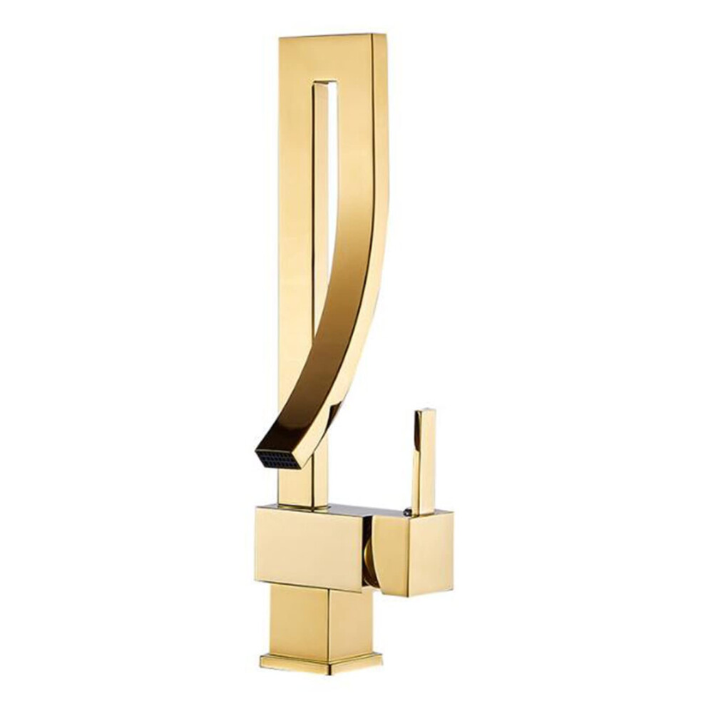 Basin Mixer Faucet Gold Finish Brass Waterfall Style For Bathroom Sink Cold And Hot Water 9199774429832