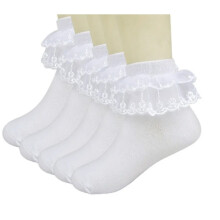 Princess Style Socks for Little Girls, Soft & Comfortable Fit Ruffle Socks with High Elasticity, Cotton Lace Frilly Trim Dress Socks Featuring