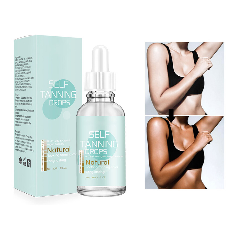 Vegan Friendly Tanning Drops, Customizable Body Tan with Active Skincare Ingredients, Safe Formula for Natural Look and Sun-Kissed Skin, 30Ml