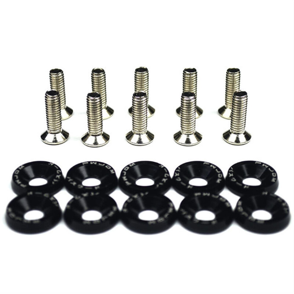 Wheel Lug Nuts And Jdm Aluminum Fender Washers M6 Bolts 10Pcs Universal 10Mm Fit Black 9094768686829