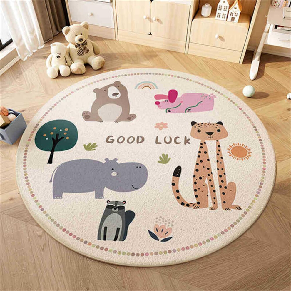 Round Rug Baby Play Mat Lion Design 3 100X100cm Non Slip For Crawling Alphabet Nursery Playroom Cream