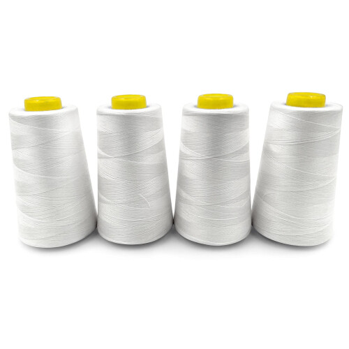 All Purpose Sewing Thread 4 Cones 3000 Yards 100% Polyester 40S/2 White Serger Overlock Quilting Sewing Machine