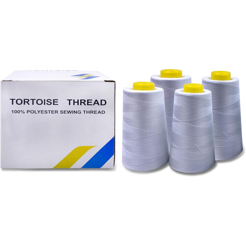 All Purpose Sewing Thread 4 Cones 3000 Yards 100% Polyester 40S/2 White Serger Overlock Quilting Sewing Machine 2