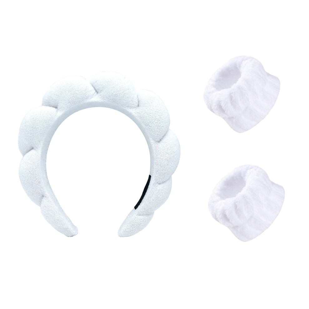 Fluffy Headband For Spa Sessions, Sponge Lining With Terry Fabric Sweat Absorbing Bubble Headband For Face Washing And Makeup Removal With Stretchy