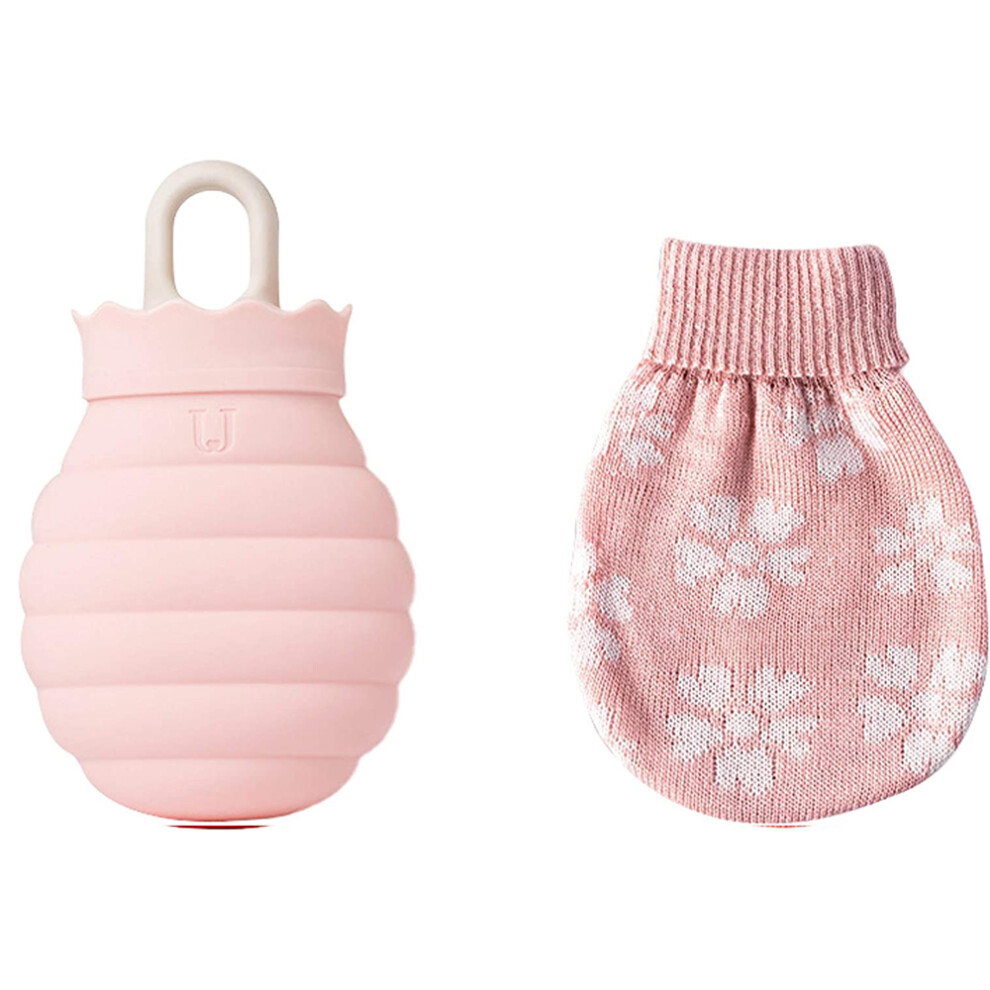 Removable Cover Hot Water Bottle, Leak Proof Silicone Construction for Pain Relief, Microwave Heating Small Explosion-Proof Water Bag with Knitted Co