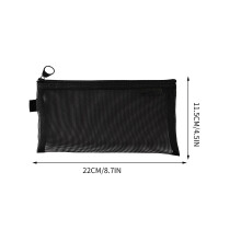 (Black) Transparent Mesh Pencil Bag Large Capacity Zipper Storage Bag Student Exam Special Portable Pencil Bag Stationery Bag