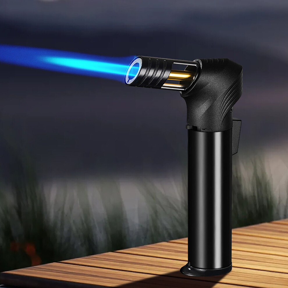 (Black) Lighter Flame Adjustable Windproof Rechargeable Portable Metal For Candles Fireplace Bbq