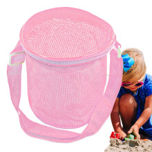 Beach Mesh Bag with Adjustable Shoulder Strap, Large Capacity Durable Mesh Toy Bag for Pool Picnic Pink