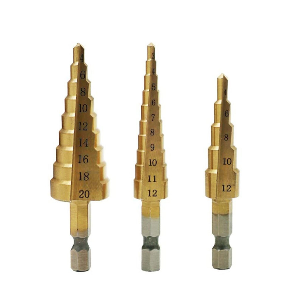 Step Drill Bits Set Of 3 Hss 4241 312Mm 412Mm 420Mm Gold For Power Drills 9199774432849