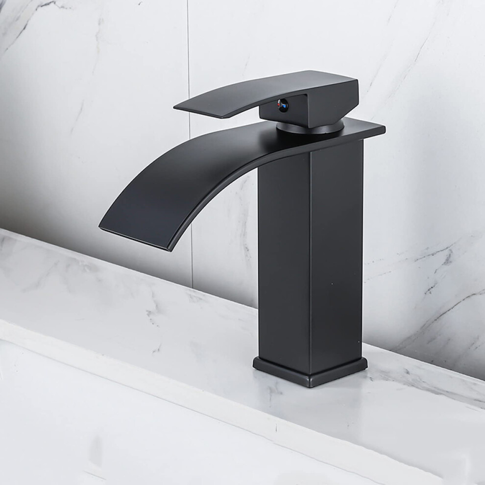 Waterfall Tap Basin Stainless Steel Basin Faucet, Waterfall Bathroom Sink, Singlehandle, Hot And Cold, Black Short 9199774432993
