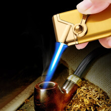 (Gold) Inflatable Pipe Fire Rocker Blue Flame Straight Into Windproof Lighter