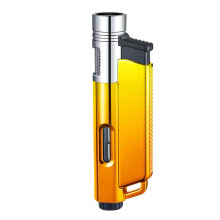 (Yellow) Direct Charging Lighter Plastic Metal Visible Compartment Windproof Compact And Portable Ignition
