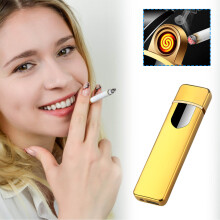 (Gold) USB Charging Rechargeable Flameless Lighter Screen Induction