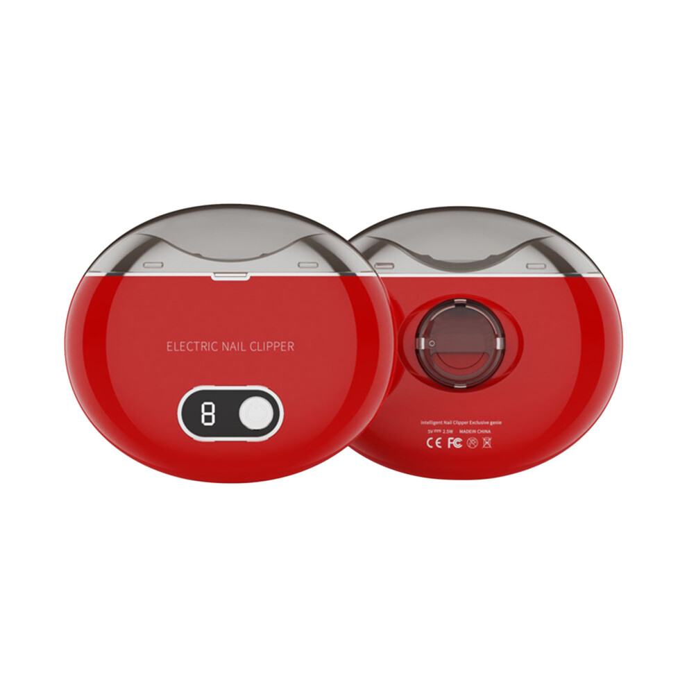 (Red) Automatic Nail Clipper And File With Ultraviol Lamp And 3-Speed Nail Storage Digital Display Rechargeable Nail Clippers