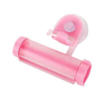 (Pink) Rolling Toothpaste Dispenser Tube Squeezer Sucker Hanger Gadget Tool