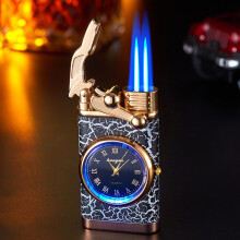 (A) Double Fire Switching Lighter With Quartz Watch Metal Inflatable Windproof Blue Flame Lighter Fashion Gift