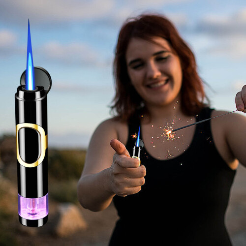 (F) Metal Lighter Explosion-proof Outdoor Barbecue Kitchen Baking Lighter