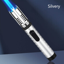 (Silver) Torch Lighter Outdoor Windproof Straight Flamelighter For Campfires Kitchen