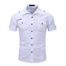 Men's Oversized Work Shirt Summer Casual Slim Fit Western XL White