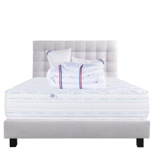 Set Materasso 140x190 cm, Thermotec, 24 cm, rigido, lato estate/inverno + rete grigia ep20cm + 2 cuscini + coperta + Testata Letto