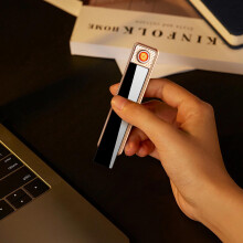 (Black) Smart Usb Charging Lighter Windproof Metal Ultras-thin Portable Lighter