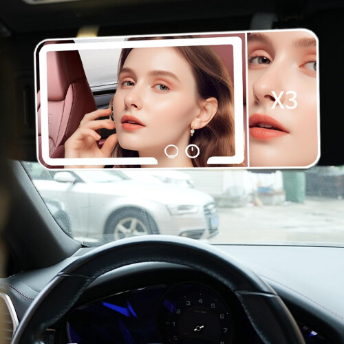 Rechargeable Car Vanity Mirror with Lights, 3x Magnification, 3 Lighting Modes, Sun Visor Mount 1