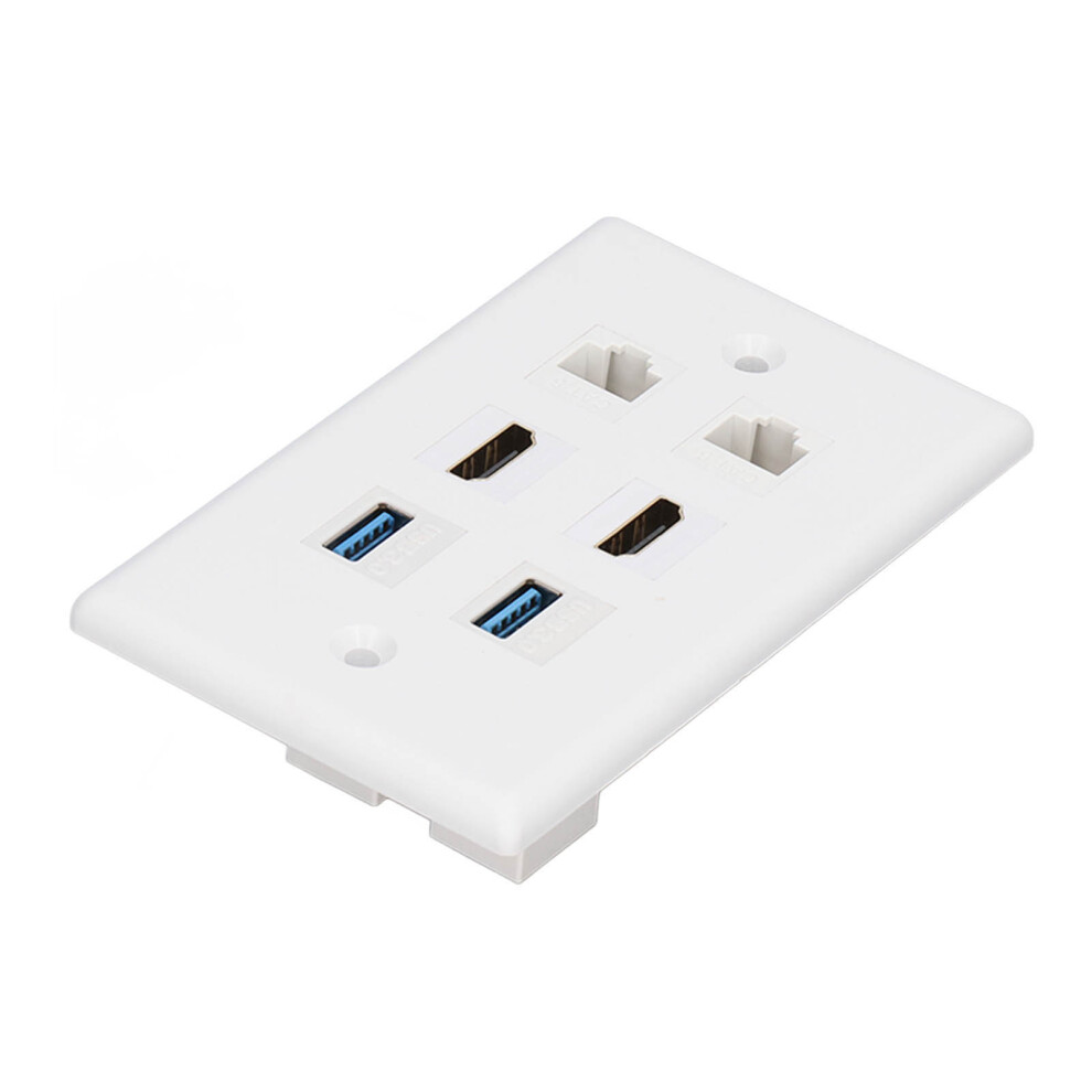6 Port Wall Plate Abs Hd Multimedia Usb3.0 Cat6 Ethernet For Hdtv, Projector, Computer 4611382766185