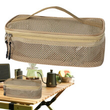 Camping Utensil Organizer Large Mesh Portable Camp Utensil Bag For Picnic Barbecue Travel Beach Cookware Pouch