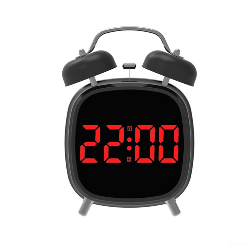 LED Twin Bell Alarm Clock For Bedroom And Office Use, Silent Operation, Undisturbed Sleep, Black