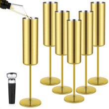 Champagne Flutes Set of 6 Insulated Unbreakable Reusable Stainless Steel 6oz Gold Stemmed Glasses
