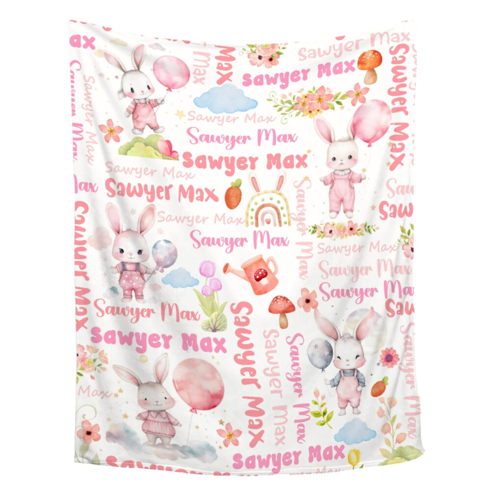 Baby Blanket With Name Bunny Design Swaddle Blanket For Newborns Infants For Girls And Boys Nursery Decor