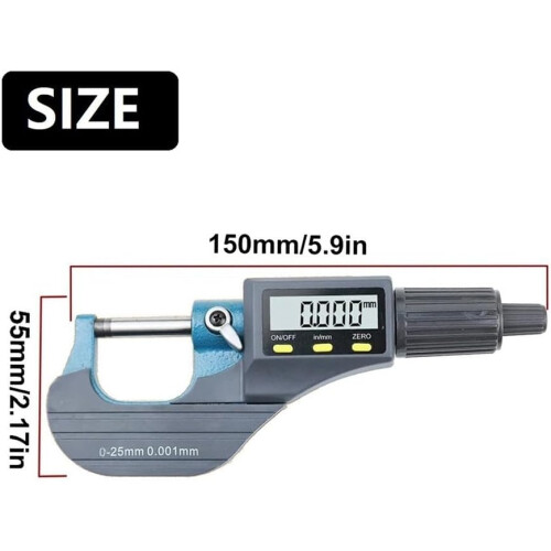 0.25mm Digital Outside Micrometer With ABS Setting, Large Display, Hardened Alloy Faces, 0.001mm Resolution 1