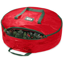 Wreath Storage Bag 23.6x7 Inch Waterproof HeavyDuty Handles Dual Zipper Red