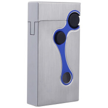 Metal GasFilled Butane Lighter With Clear Oil Window, Open Flame, Dual Flame, Windproof, Indoor Outdoor Use, Silver